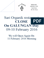Sari Organik Restaurant: Close On Galungan Day