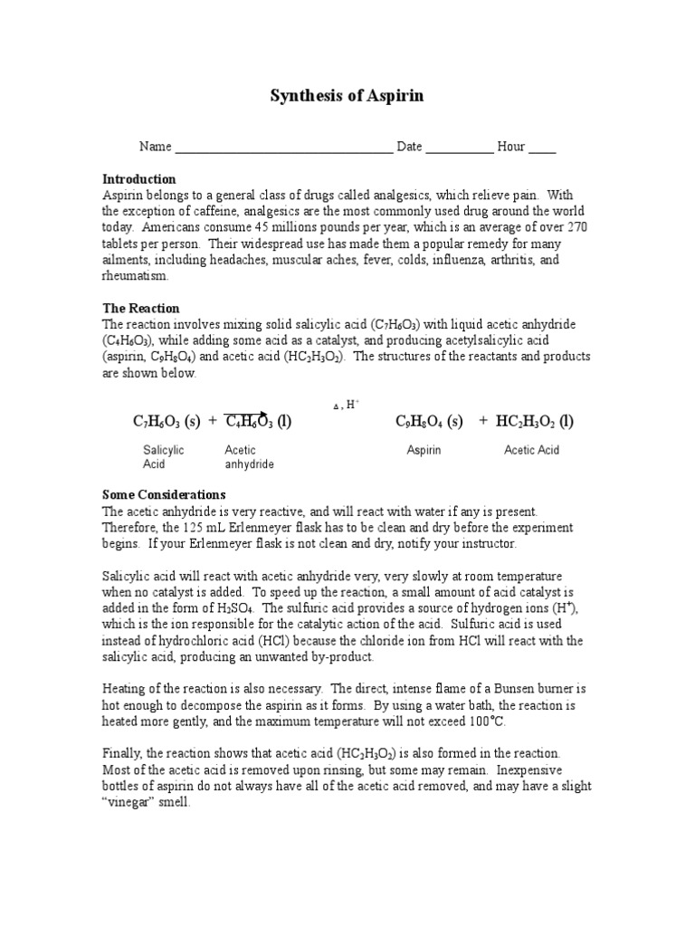 Synthesis of Aspirin Lab | PDF | Acetic Acid | Acid