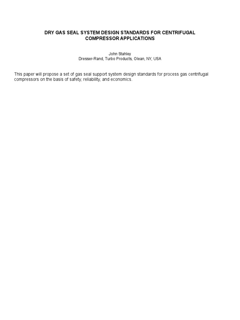 Dry Gas Seal Design PDF Gas Compressor Gases