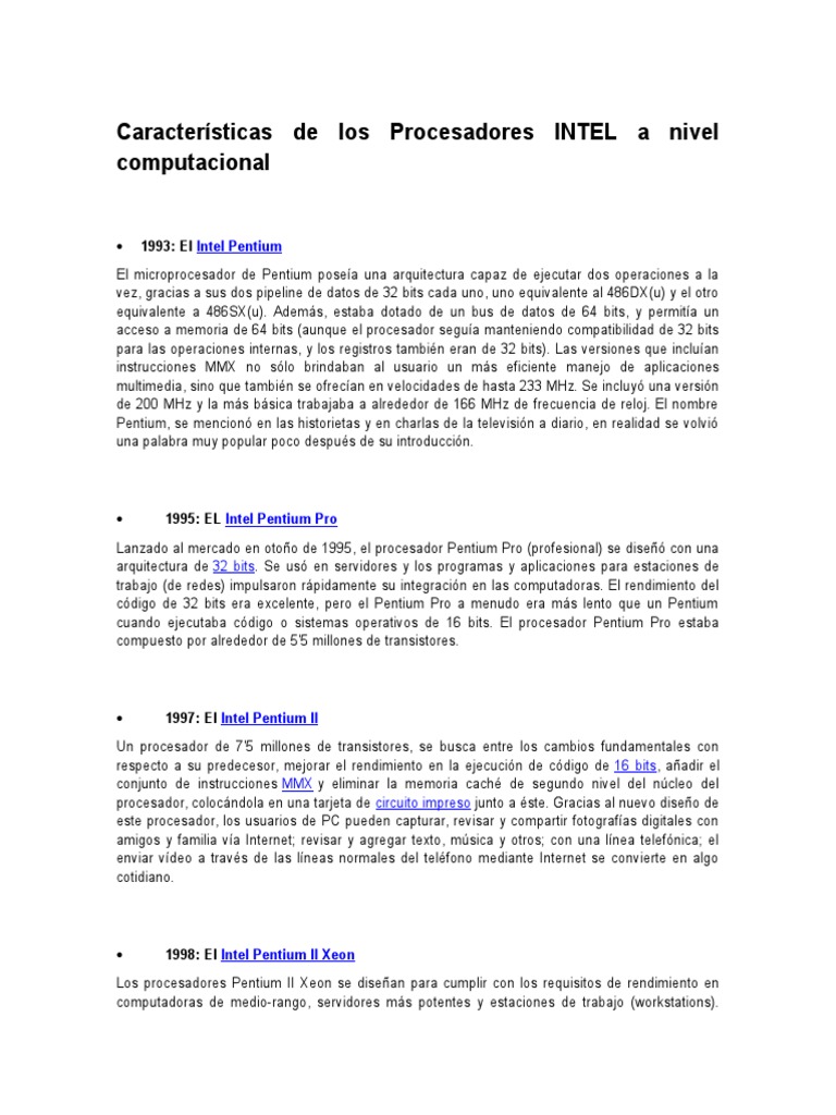 Características de los Procesadores Intel | PDF | Unidad Central de procesamiento | Intel