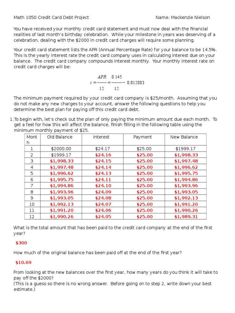 Math 1050 Credit Card Debt Analysis | PDF | Annual Percentage Rate ...