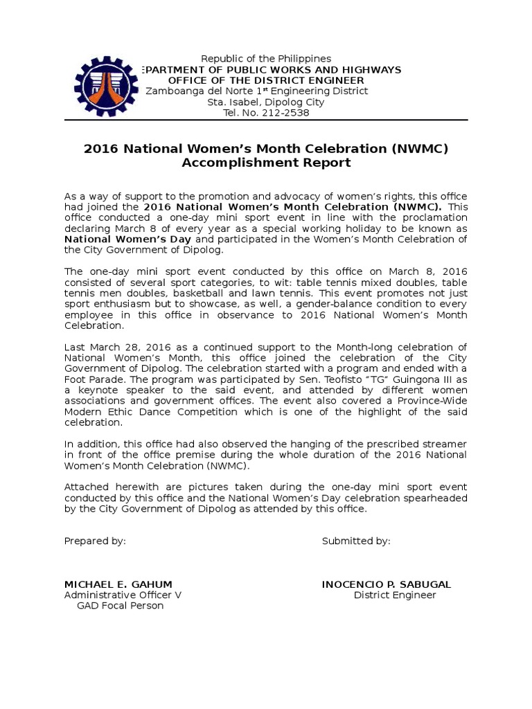 2016 National Women's Month Celebration (NWMC) | PDF