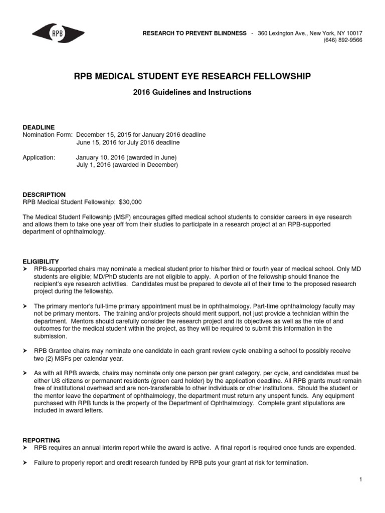 2016 Medical Student Fellowship Guidelines Instructions Fall | PDF ...