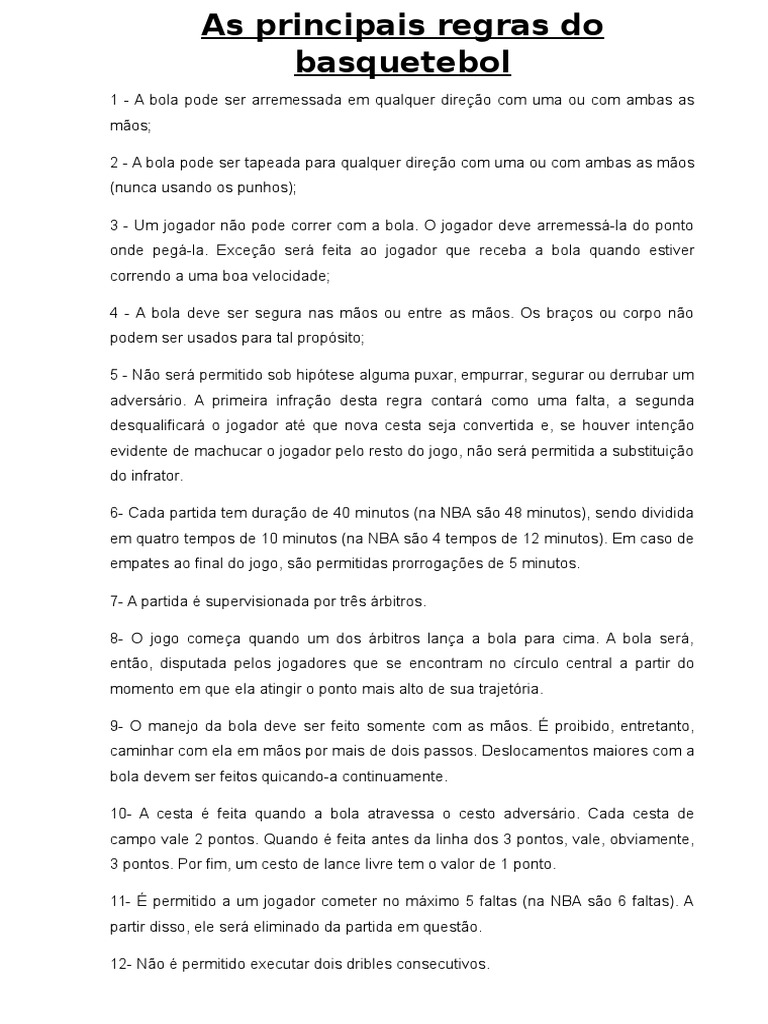Principais Regras do Basquetebol | PDF