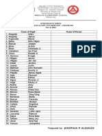 Name of Pupil Name of Parent: Attendance Sheet Card Day & Gen. Pta Meeting - Grade Six Nov. 8, 2014