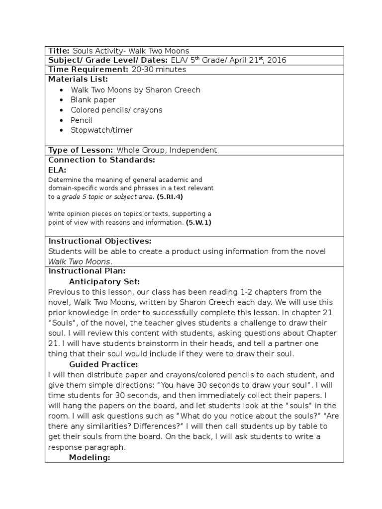 Walk two moons chapter tests image