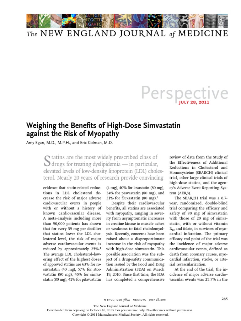 Weighing The Benefit of Simvastatin | PDF | Statin | Pharmacology