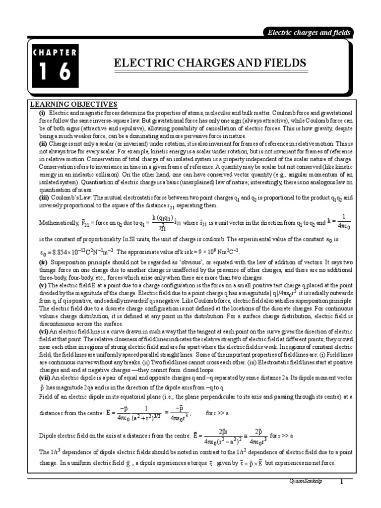 Electrostatics Notes JEE Main and Advanced PDF Electric Charge