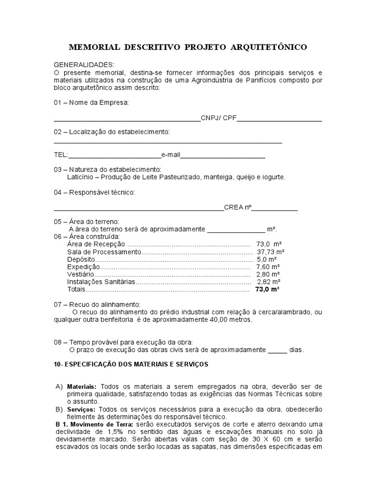 Memorial Descritivo Agroindústria Panificadora | PDF | Argamassa ...