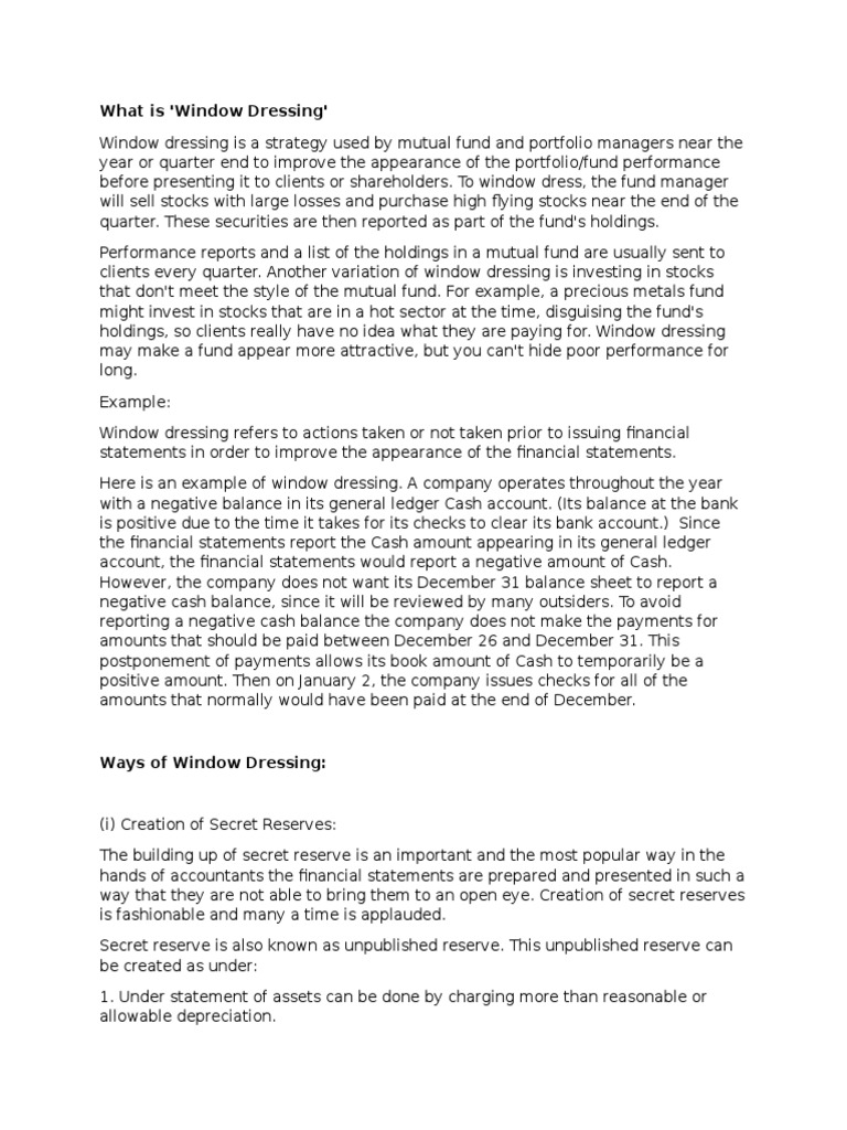 What Is 'Window Dressing' | PDF | Finance & Money Management