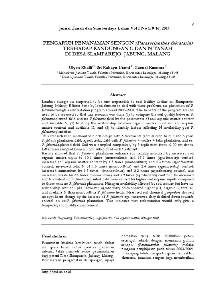 Jurnal Tanah Dan Sumberdaya Lahan Vol I No 1: 9-16, 2014 | PDF