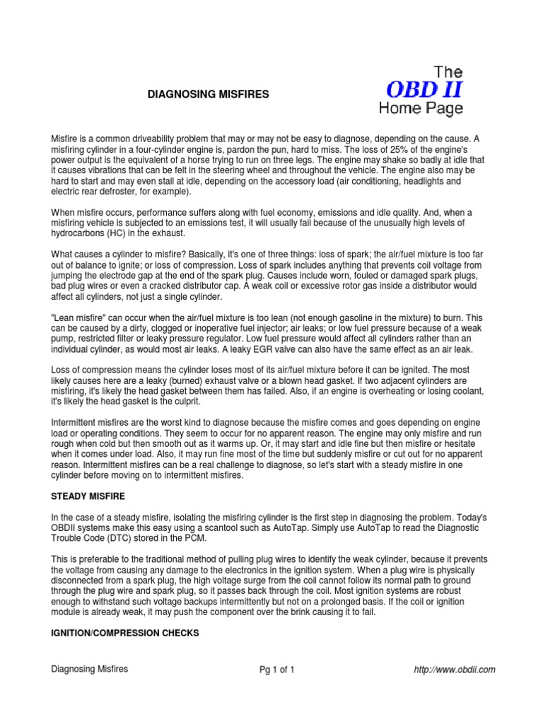 Diagnosing Misfires Steady Misfire PDF Distributor Fuel Injection