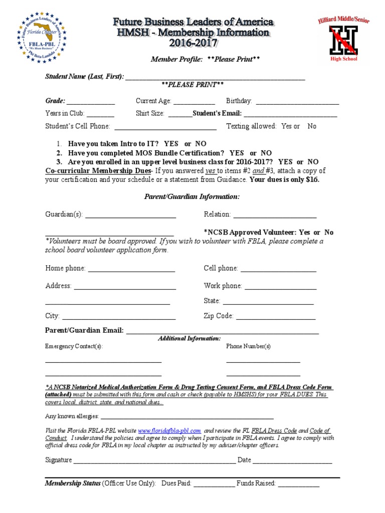 FBLA Membership Profile Form | PDF