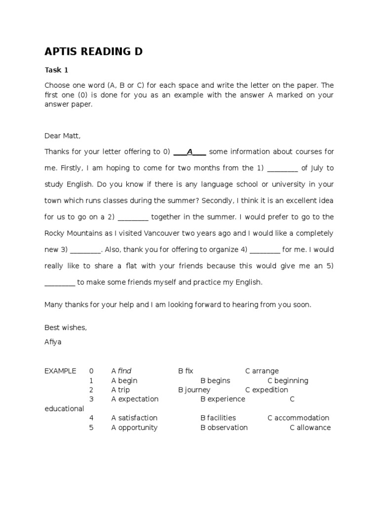 Aptis Practice Test D PDF Friendship