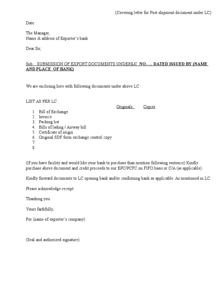 Covering Letter for LC Document Submission | PDF | Finance & Money ...