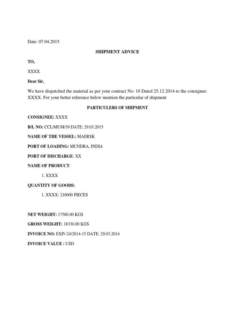 Shipment Advice Document Details | PDF