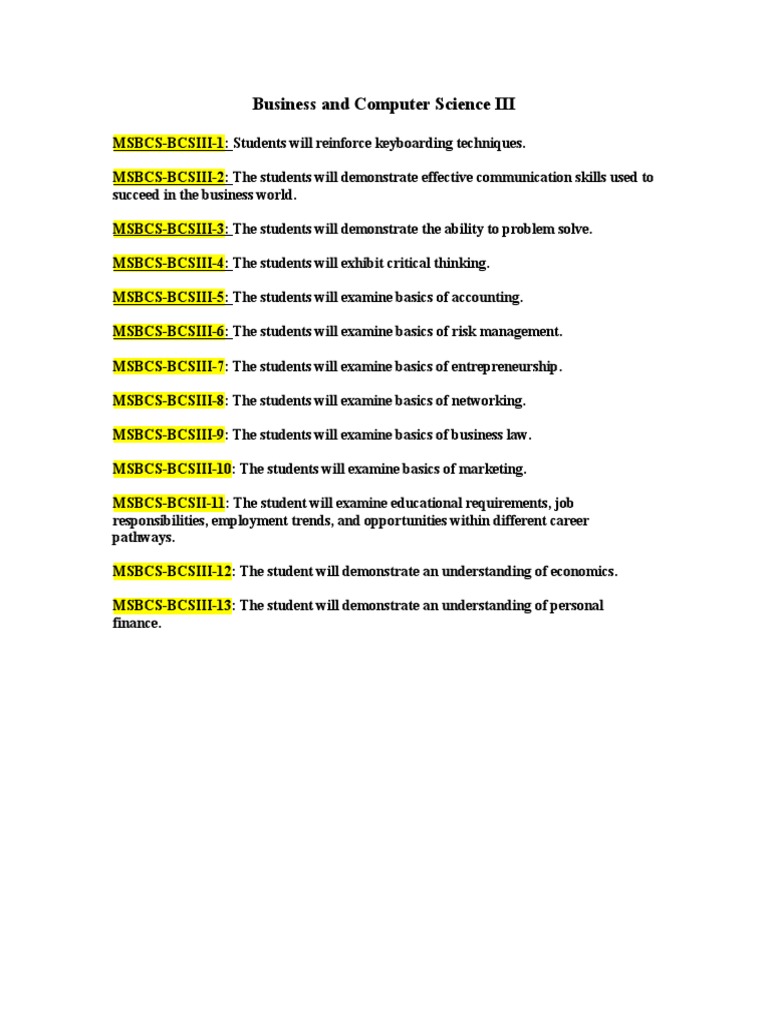 Business and Computer Science III - Standards | PDF | Career & Growth ...