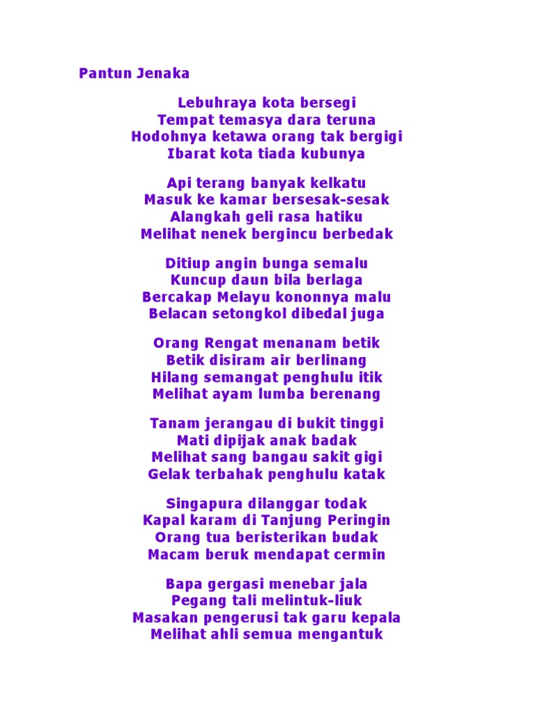 Pantun Jenaka Melayu yang Lucu | PDF | Fiksi Umum