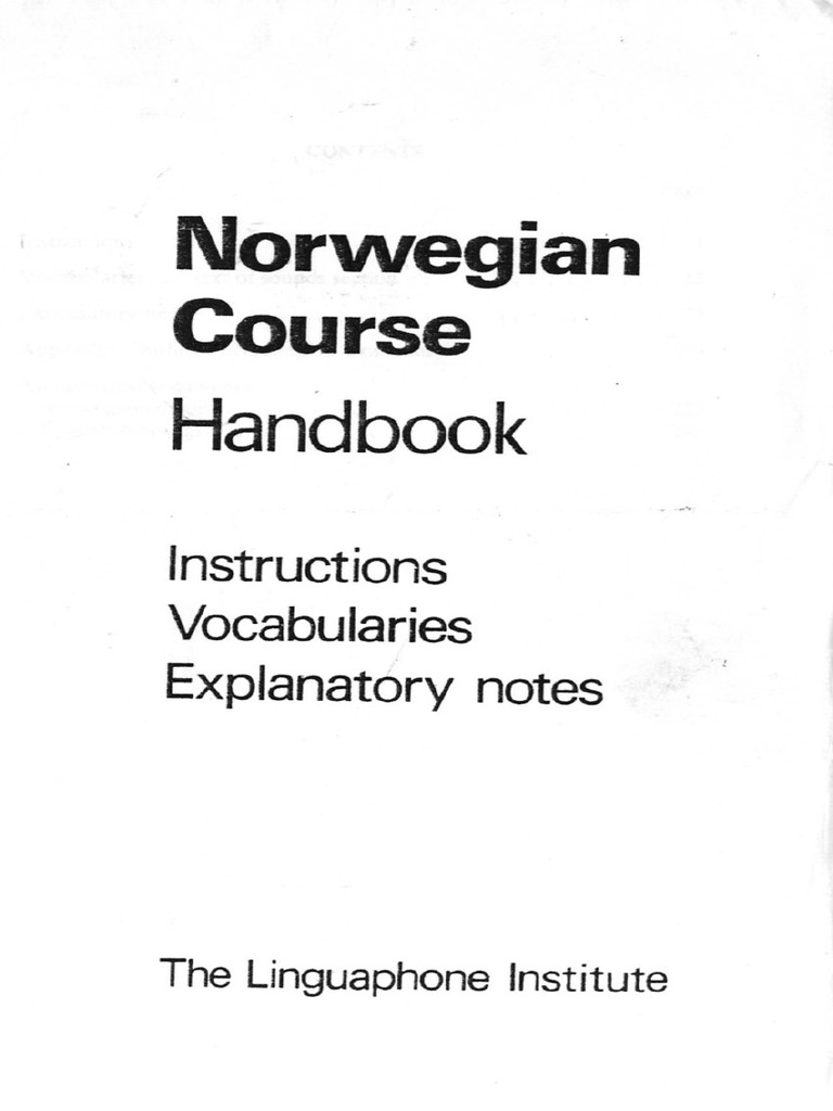 Norwegian Course Handbook Instructions Vocabularies Explanat | PDF