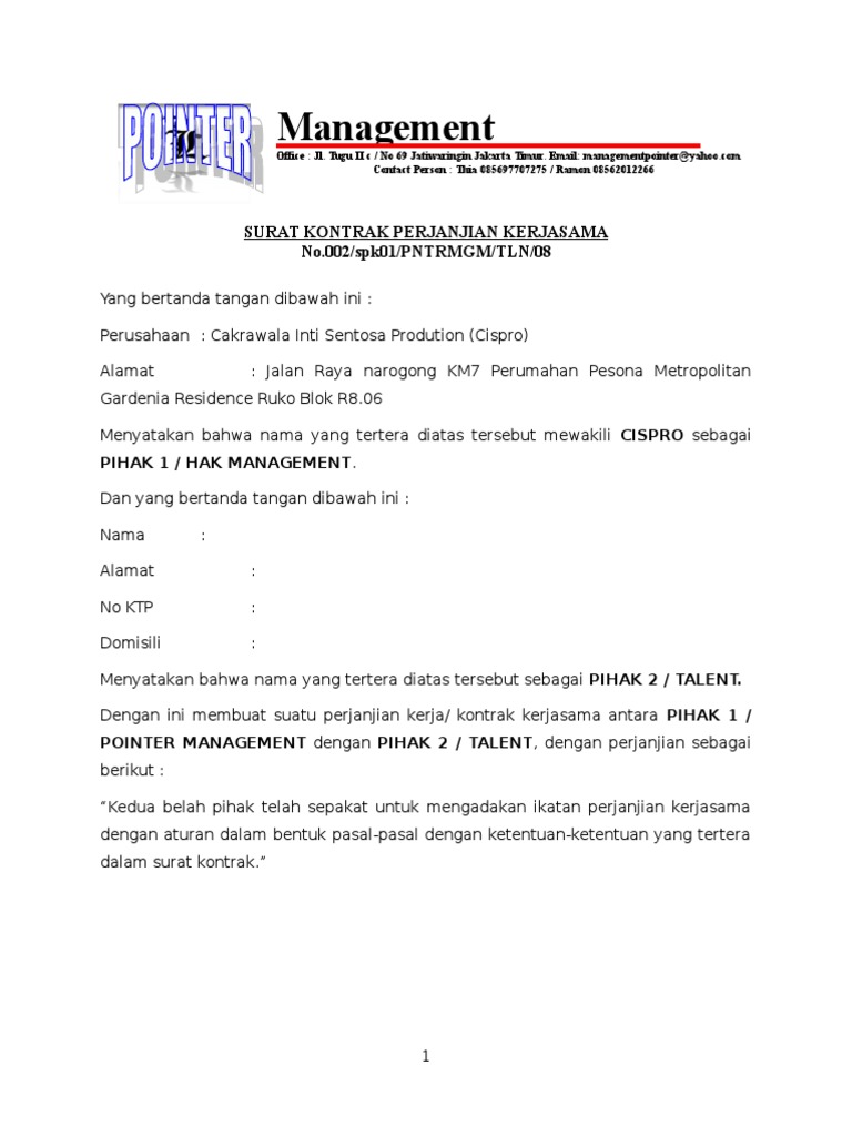 Surat Kontrak Talent