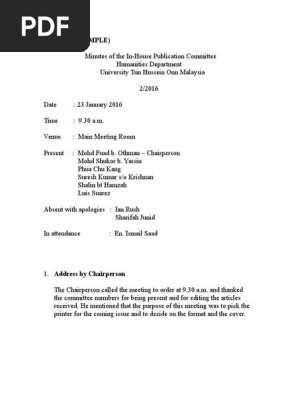 Minutes of Meeting (Sample)