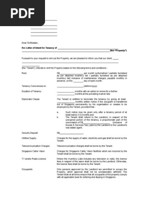 Sample Template Letter of Intent -Tenancy