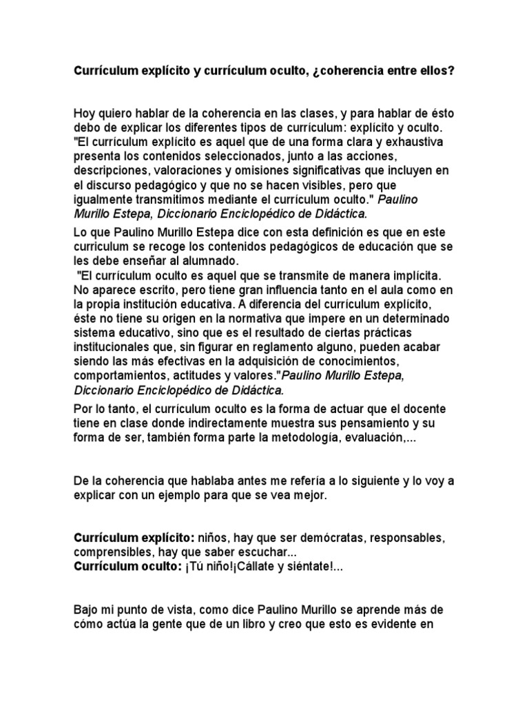 Currículum Explícito y Currículum Oculto