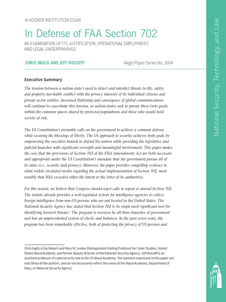 In Defense of FAA Section 702: An Examination of Its Justification ...