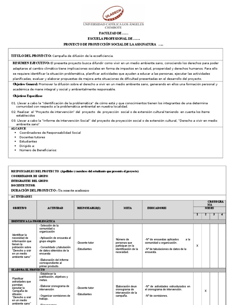 Modelo de Proyecto de Proyección Social Derecho I