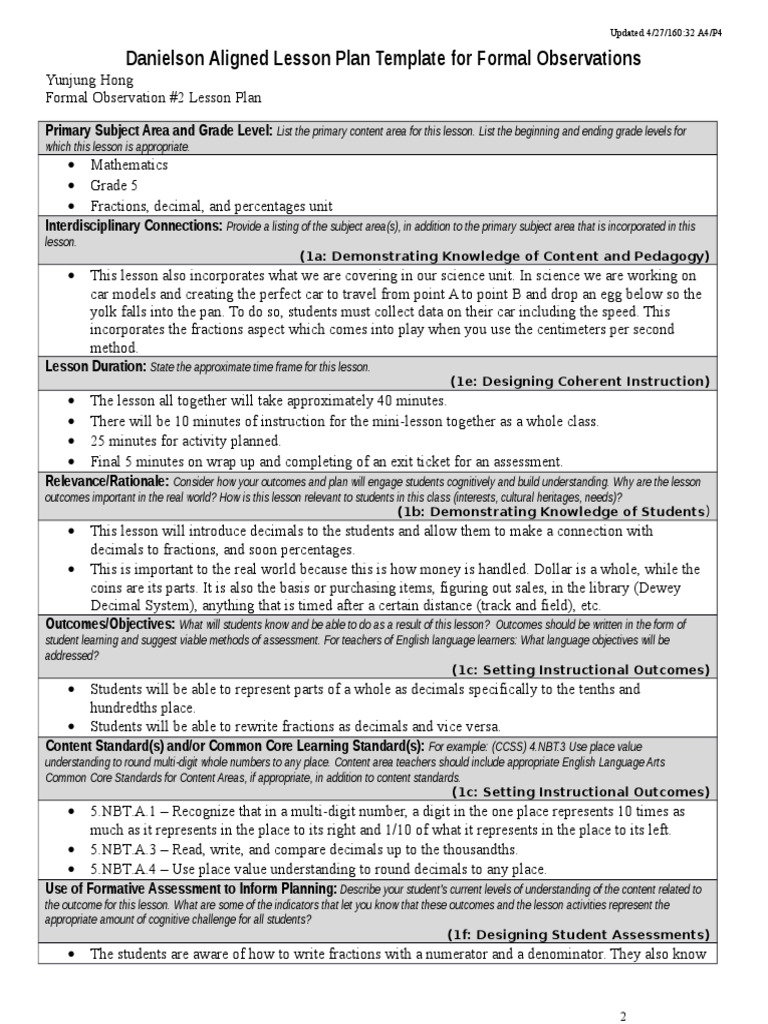 Lesson Plan 2 | PDF | Fraction (Mathematics) | Educational Assessment