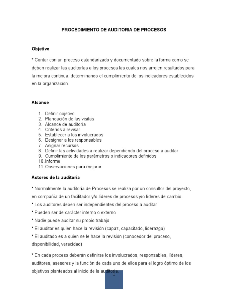 Procedimiento de Auditoria de Procesos | PDF | Contralor | Planificación
