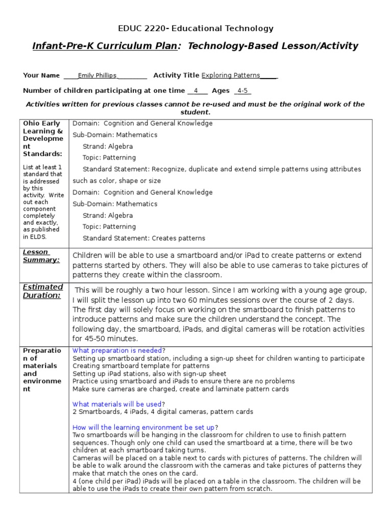 Tech-Enhanced Patterning Lesson Plan | PDF | Career & Growth