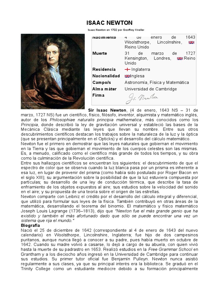 BiografíaIsaac Newton.doc Isaac Newton Las leyes del movimiento de