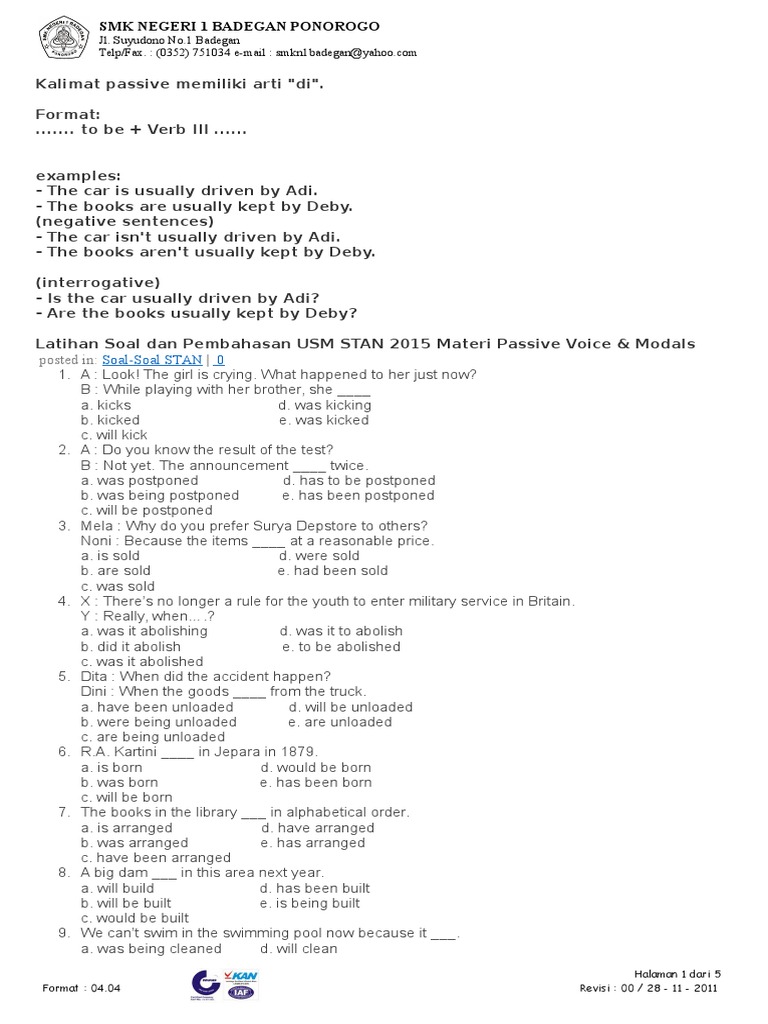 Soal Passive Voice Kelas 9