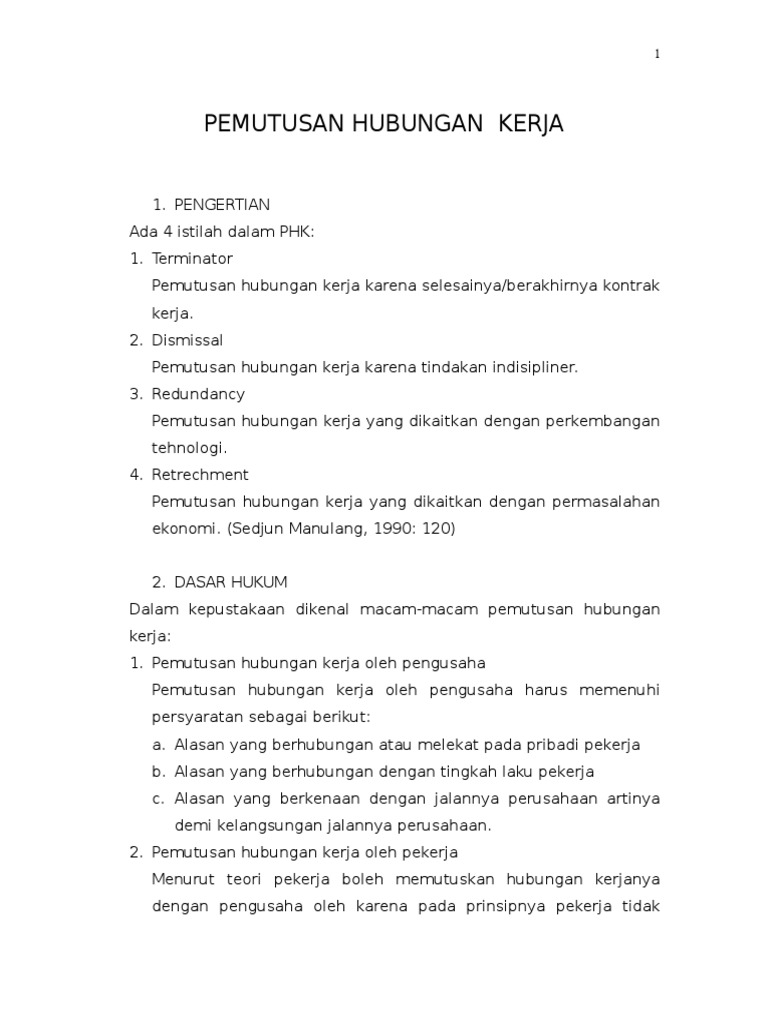 Contoh Surat Pemutusan Hubungan Kerja Pdf  Contoh Surat Pemberitahuan