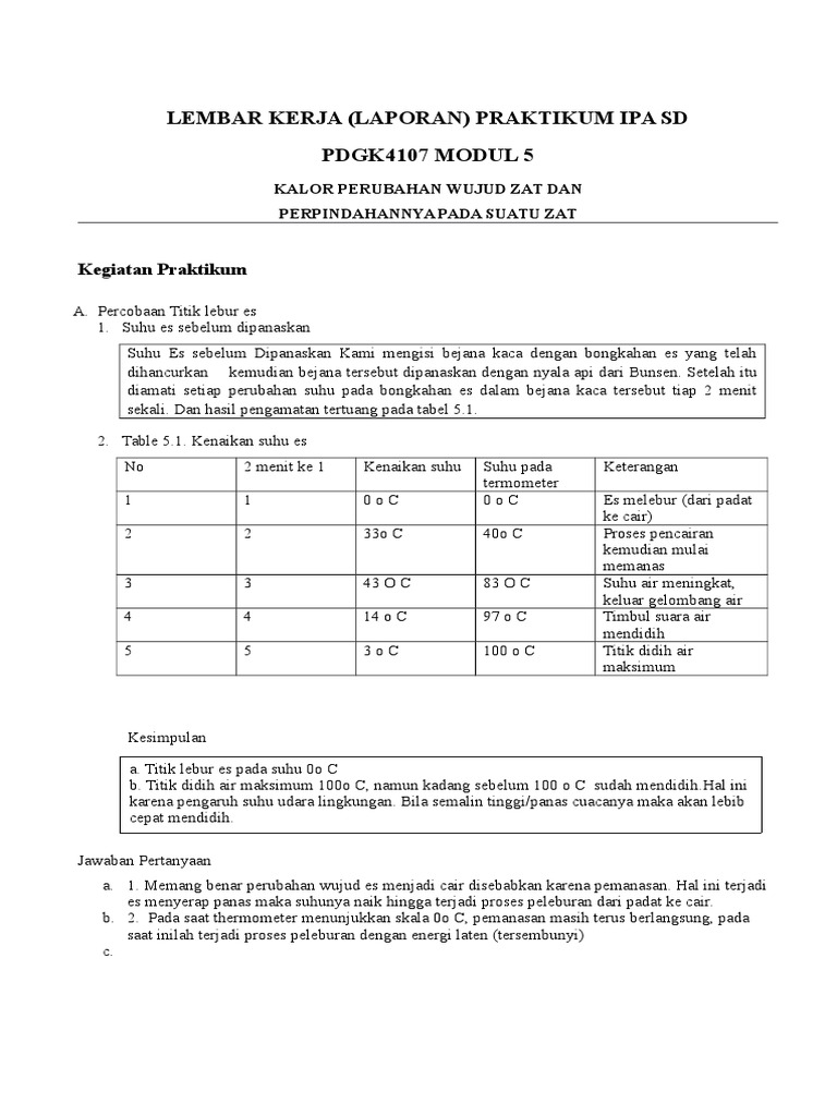 Lembar Kerja Laporan Praktikum Ipa SD Pdgk4107 Modul 1 8 Musahir | PDF