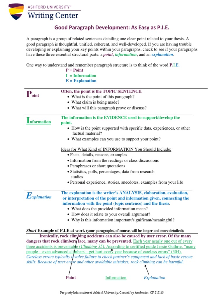 Good Paragraph Development: As Easy As P.I.E.: Explanation | PDF