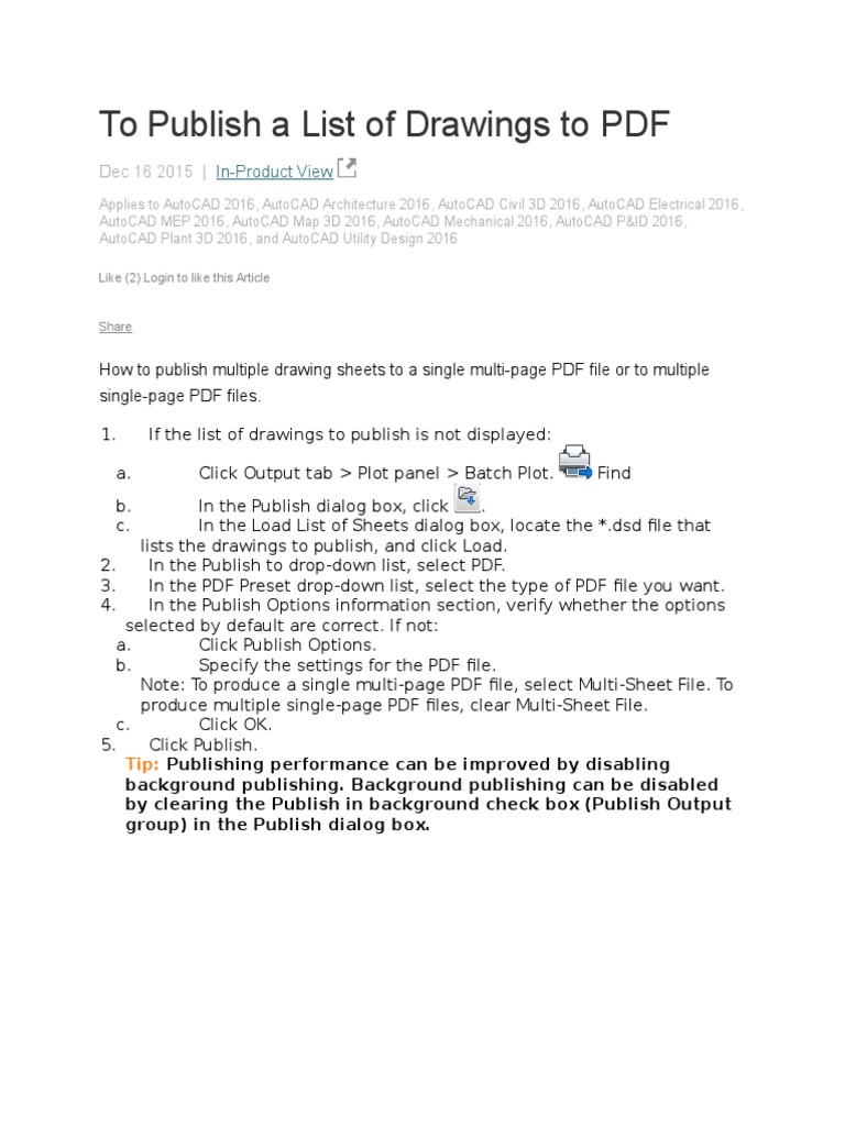 To Publish A List of Drawings To PDF | PDF