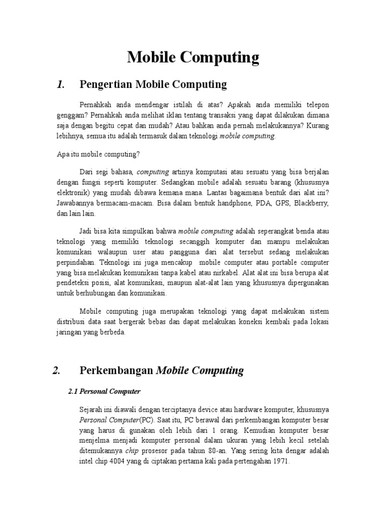 Pengertian dan Manfaat Mobile Computing | PDF