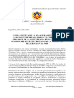 Carta Abierta del Cabildo Interreligioso a la Conferencia Episcopal de Colombia