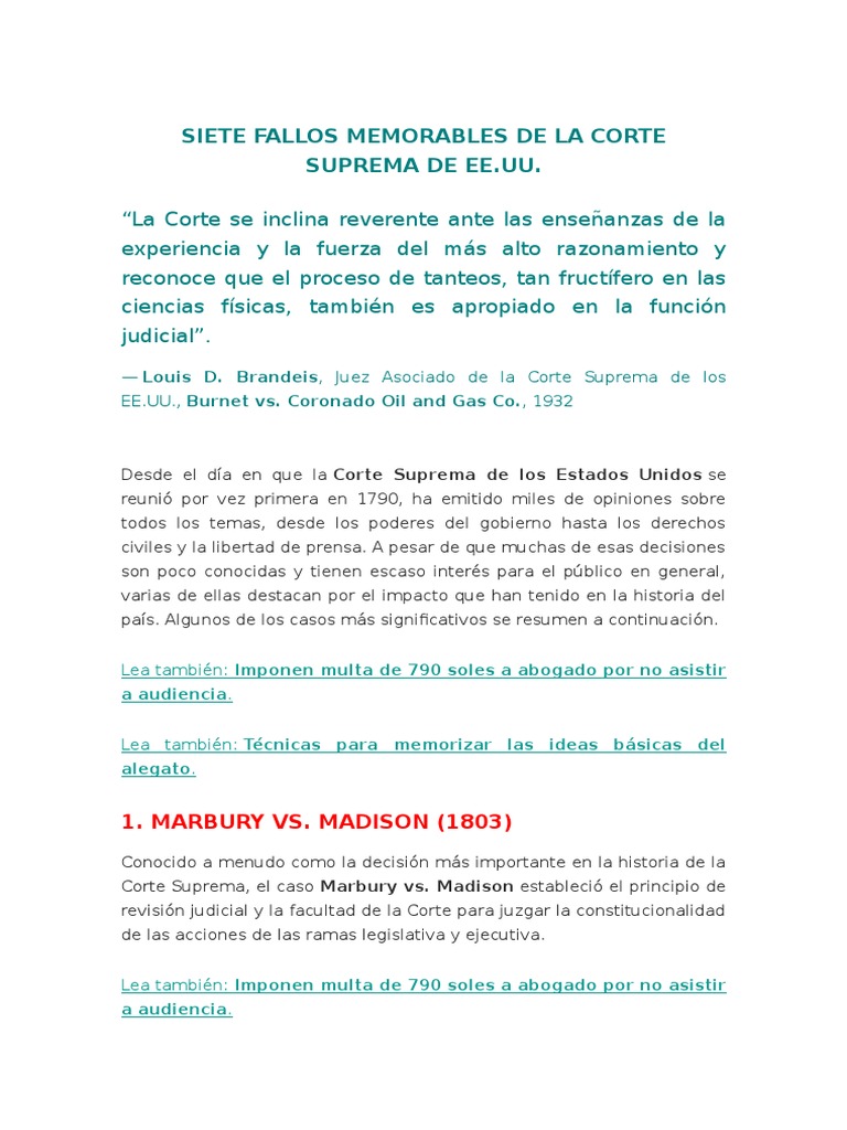 Siete fallos clave de la Corte Suprema | PDF | James Madison | Tribunal ...
