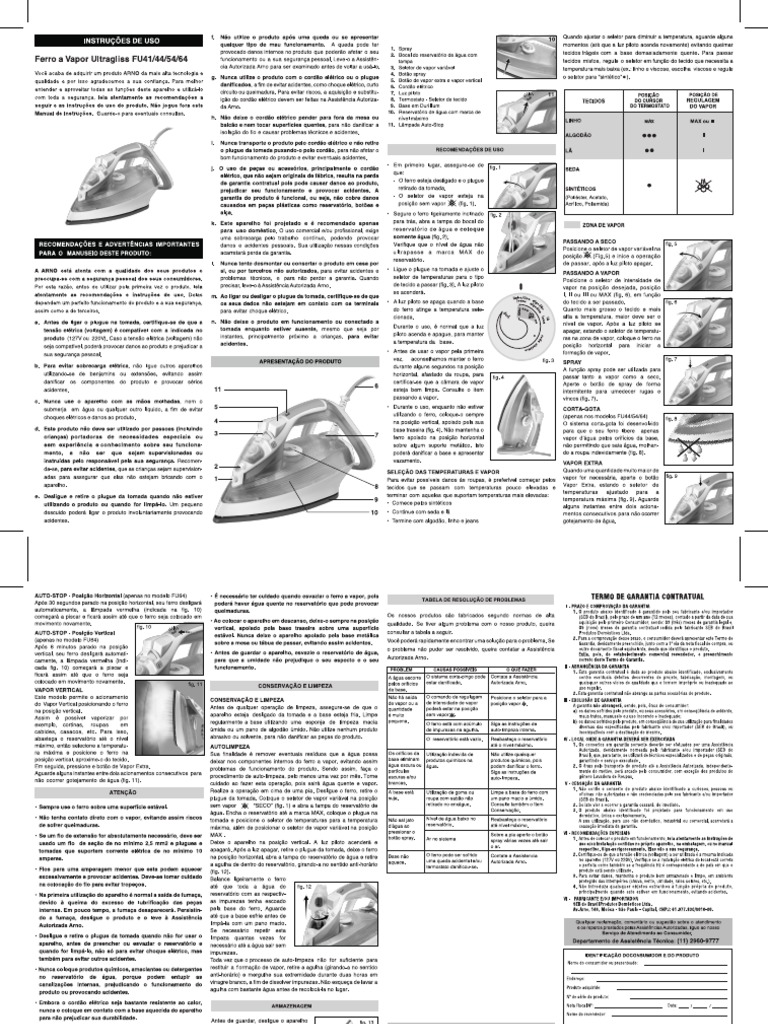Ferro A Vapor Arno Ultragliss 41 Manual | PDF
