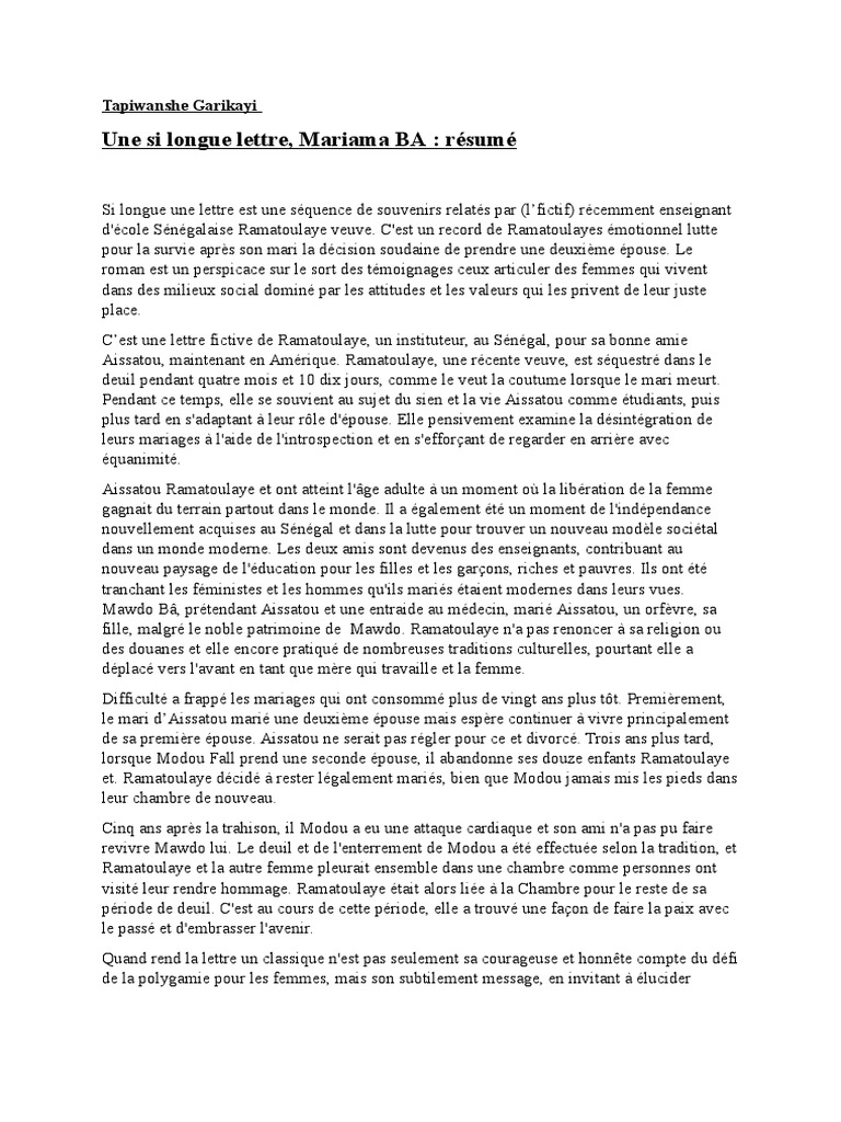 une si longue lettre