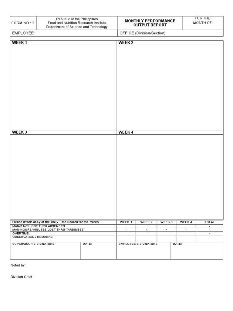 Monthly Performance Output Report Form 2