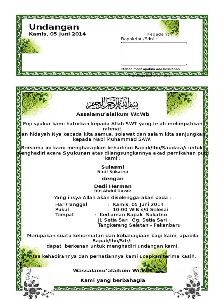 610+ Contoh Undangan Syukuran Ngunduh Mantu Gratis Terbaru