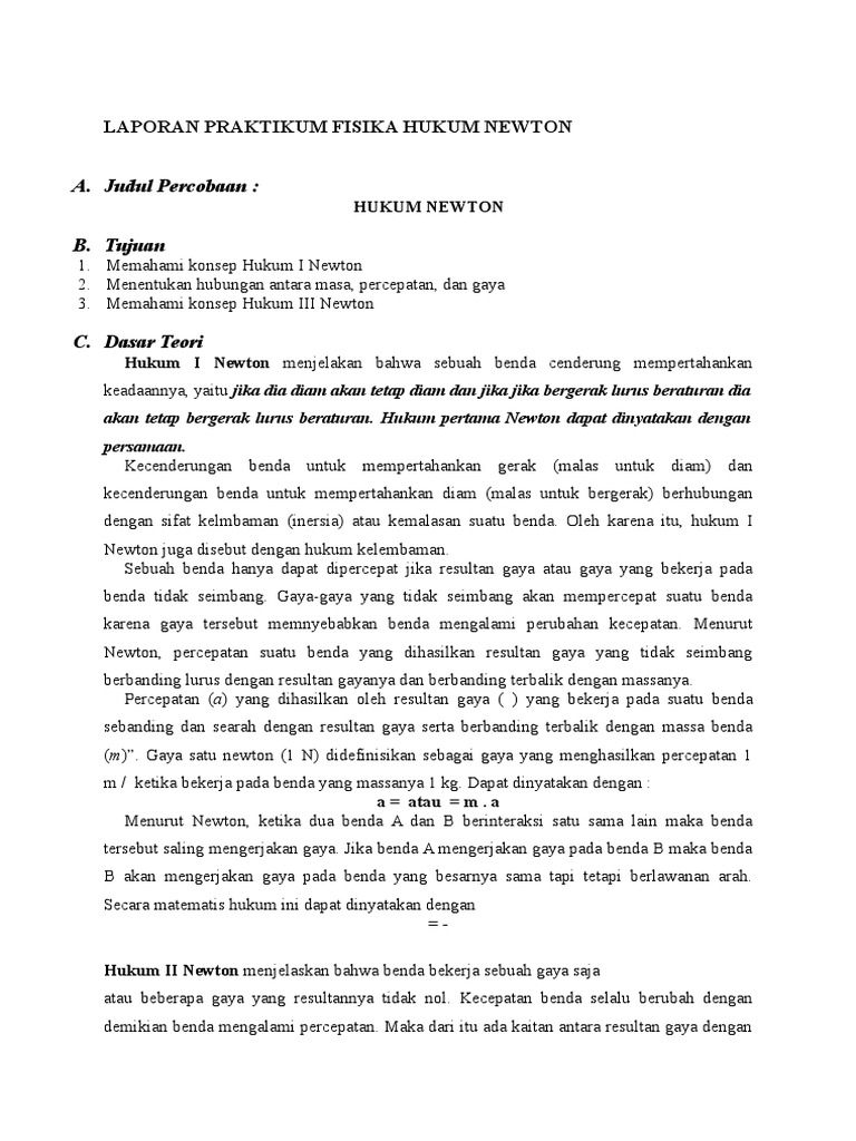 Laporan Praktikum Fisika Hukum Newton