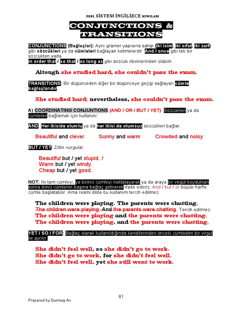 Conjuctions & Transitions | PDF