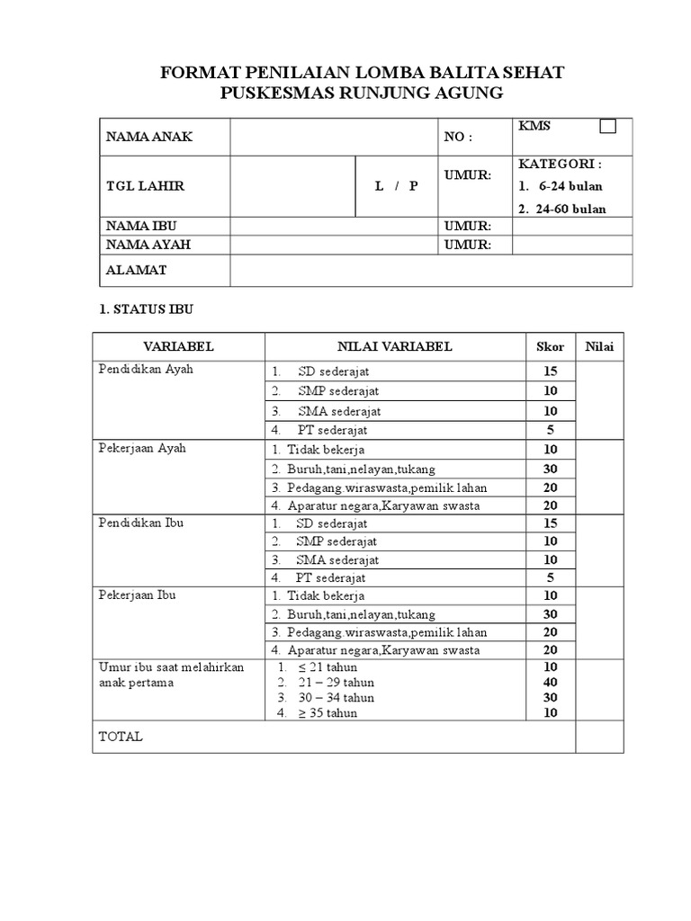 Format Penilaian Lomba Balita Sehat