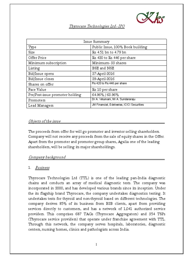Thyrocare Technologies Ltd. IPO PDF Initial Public Offering