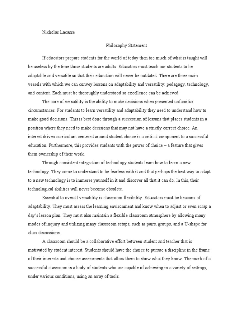 Philosophy Statement